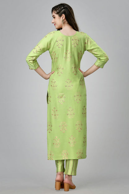 Lime Green Colour Rayon Kurta And Pant Set VSKR1111320