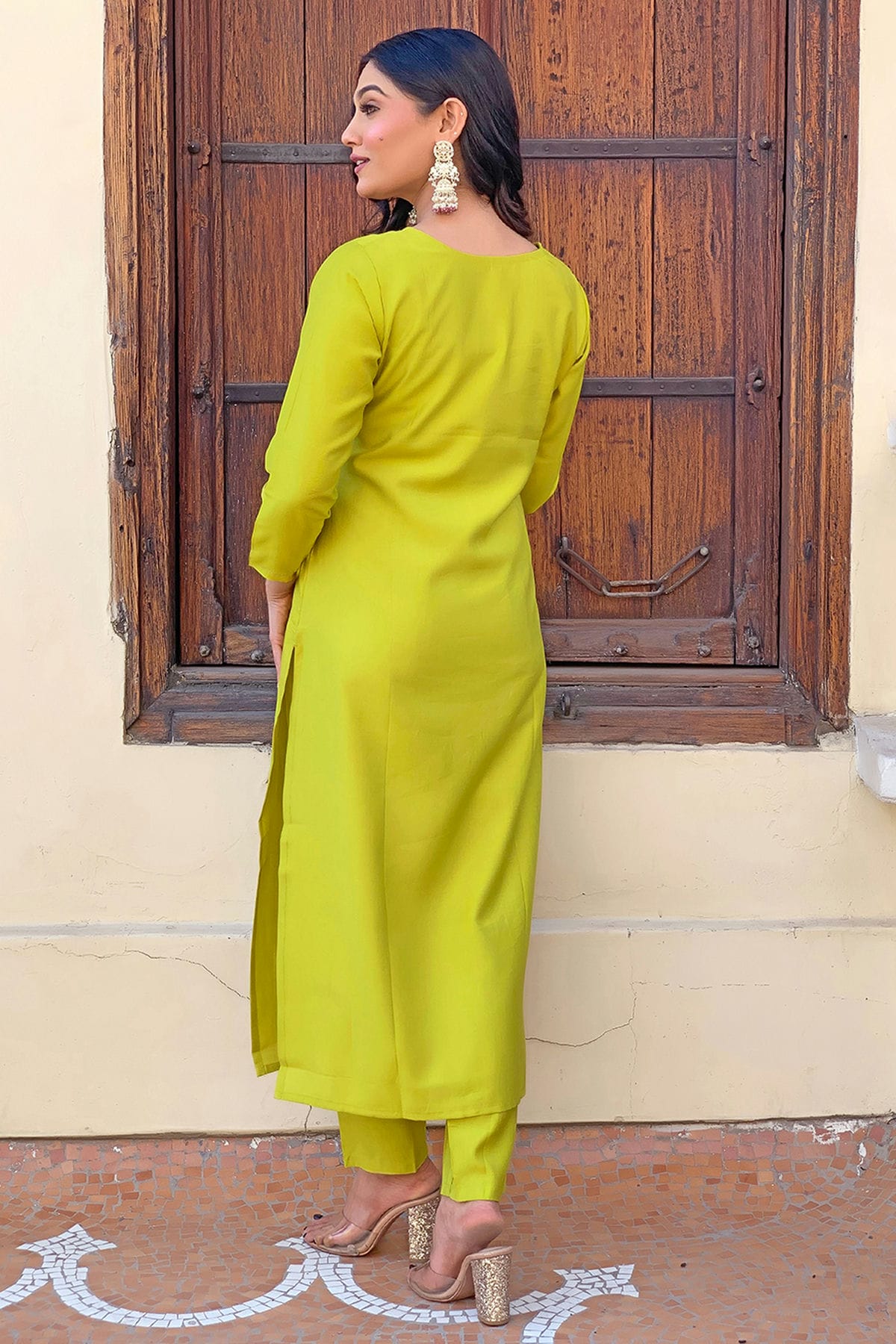 Lime Green Colour Rayon Stitched Salwar Suit