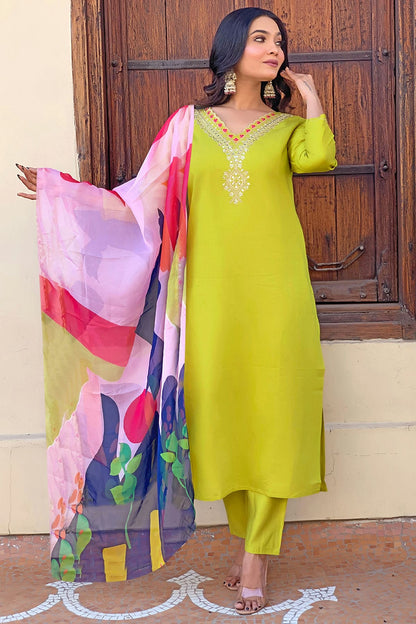 Lime Green Colour Rayon Stitched Salwar Suit