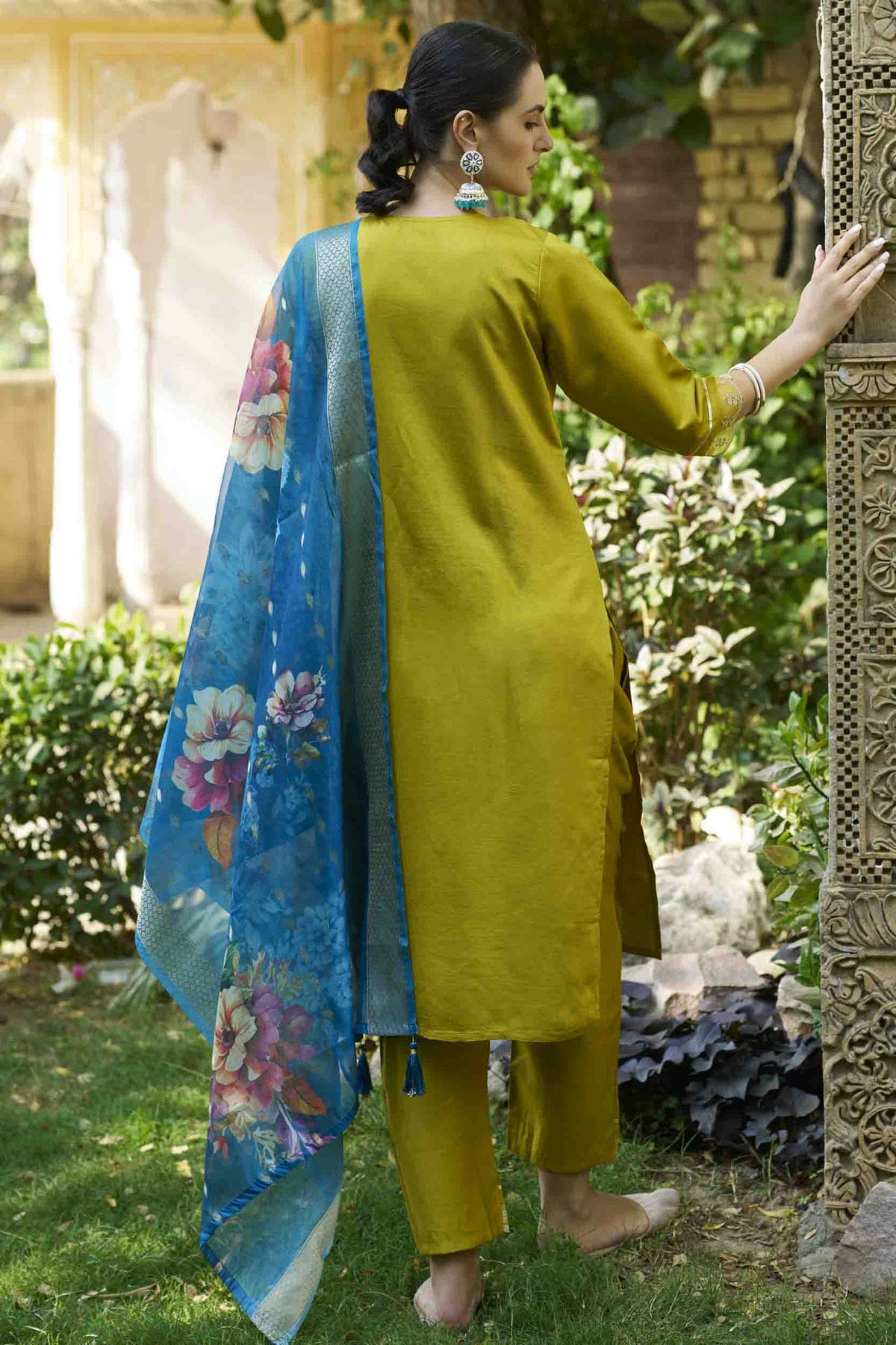Lime Green Colour Viscose Rayon Embroidery Pant Style Suit VSSS1113630