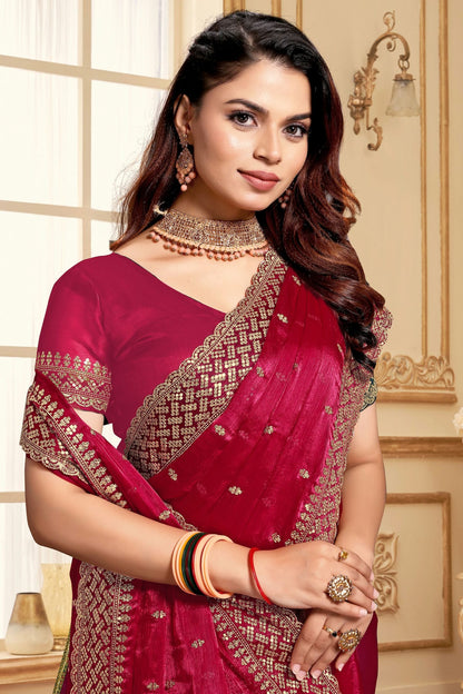 Magenta Colour Burberry Silk Designer Saree VSSD1121844