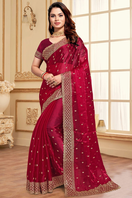 Magenta Colour Burberry Silk Designer Saree
