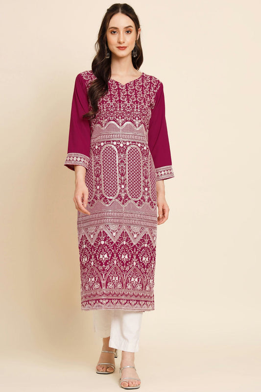 Magenta Colour Butter Crepe Kurti