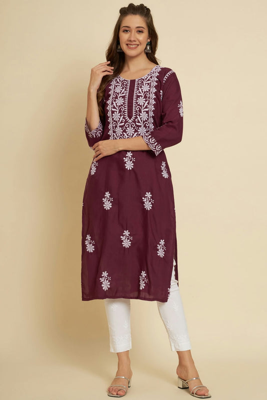 Magenta Colour Cotton Slub Kurti