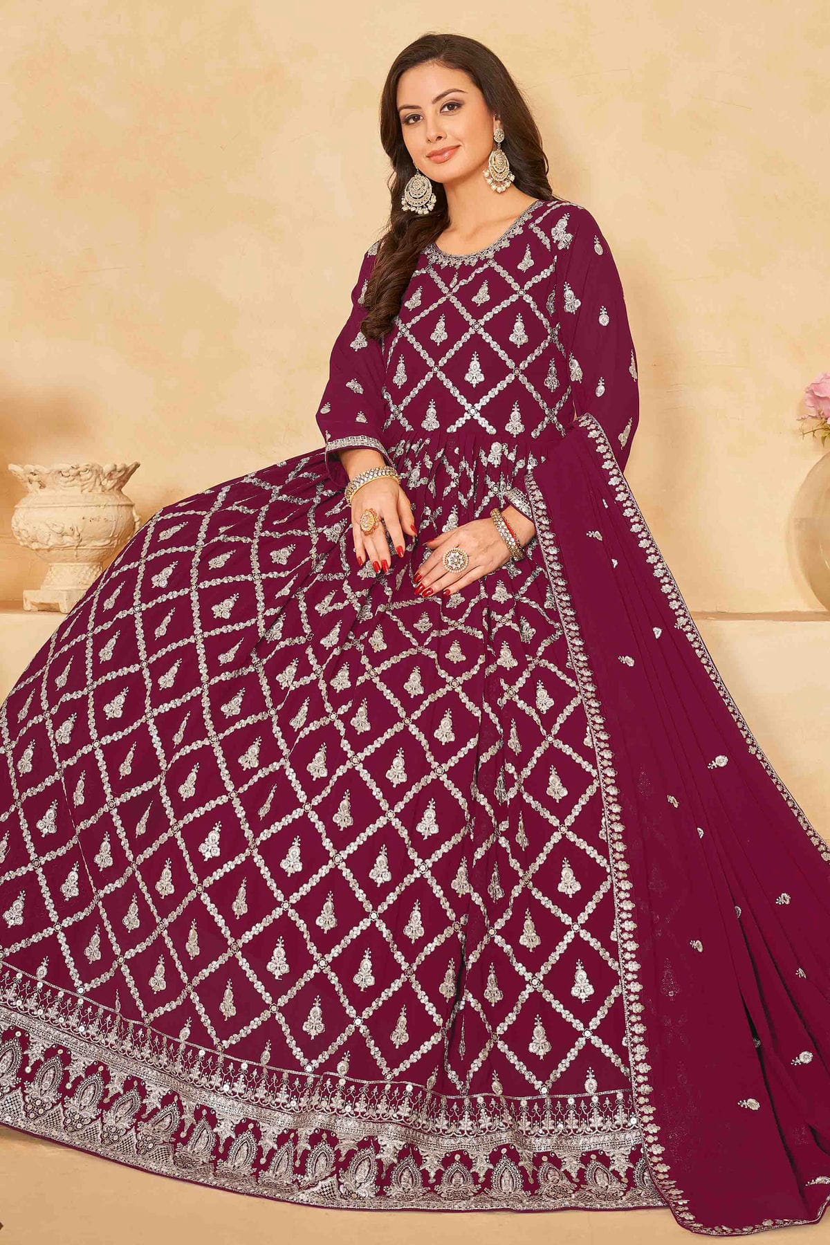 Magenta Colour Faux Georgette Anarkali Suit VSSM1050728
