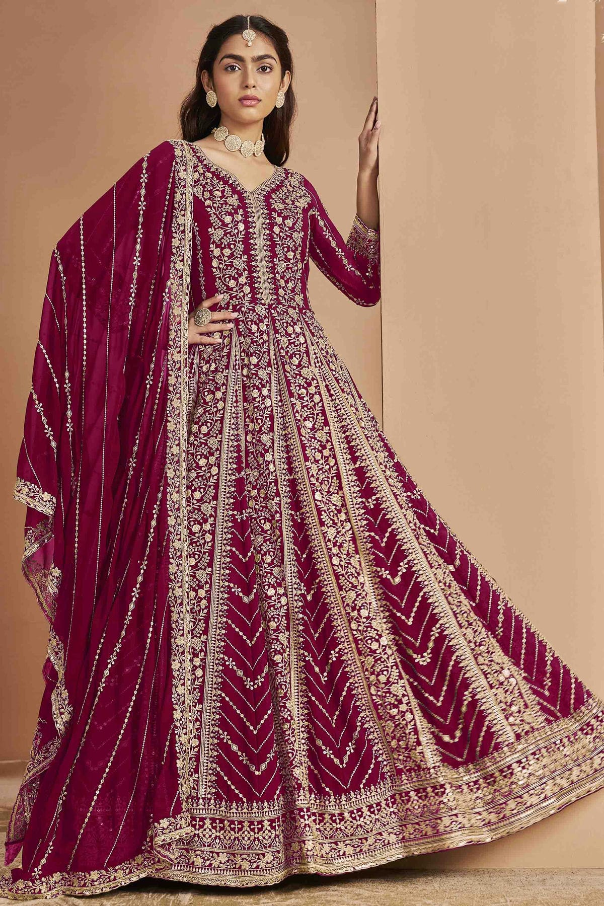 Magenta Colour Faux Georgette Anarkali Suit VSSM1050738