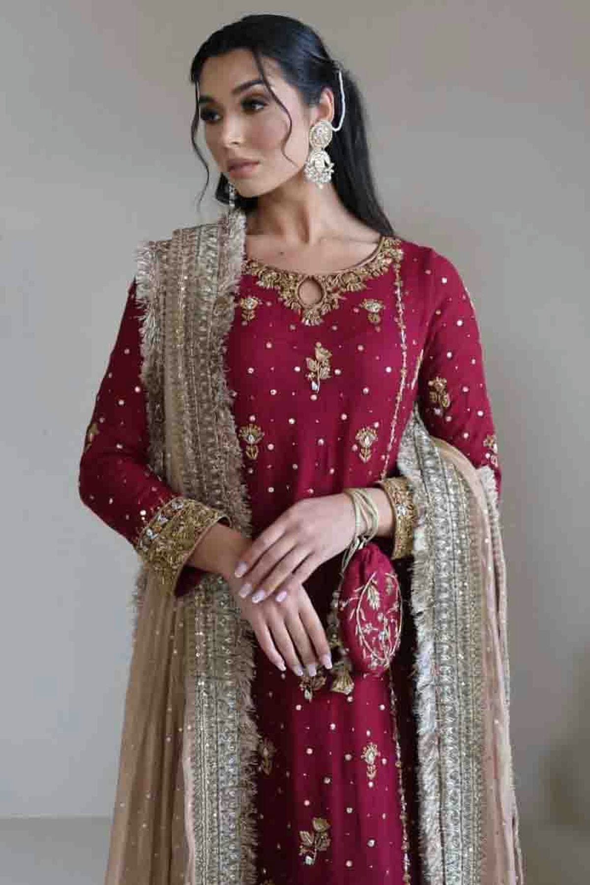 Magenta Colour Faux Georgette Stitched Palazzo Pant Suit VSSS1140975