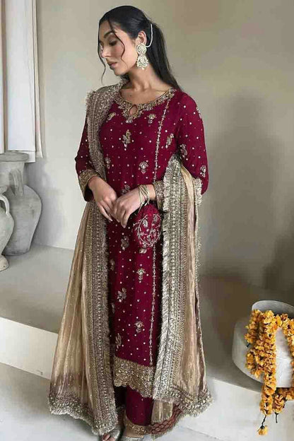 Magenta Colour Faux Georgette Stitched Palazzo Pant Suit VSSS1140975