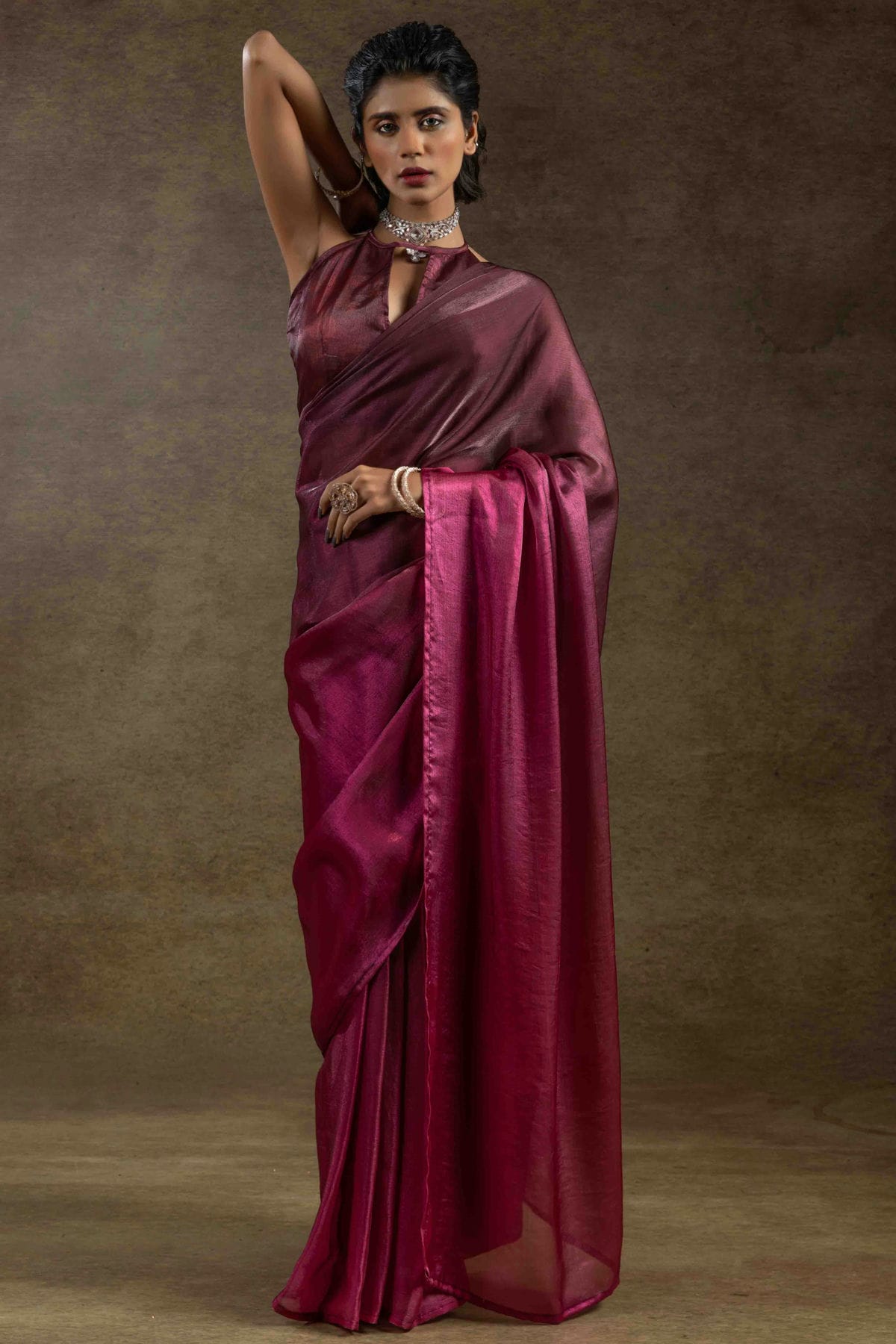 Magenta Colour Fendi Satin Silk Ready To Wear Saree VSSD1122020