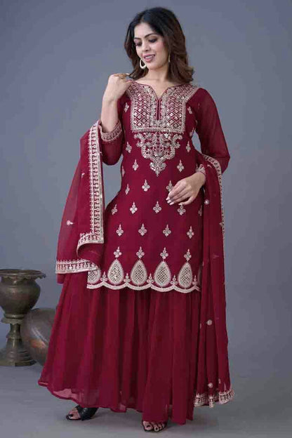 Magenta Colour Georgette Stitched Sharara Suit VSSS1140939