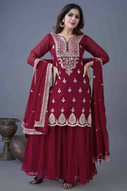 Magenta Colour Georgette Stitched Sharara Suit VSSS1140939