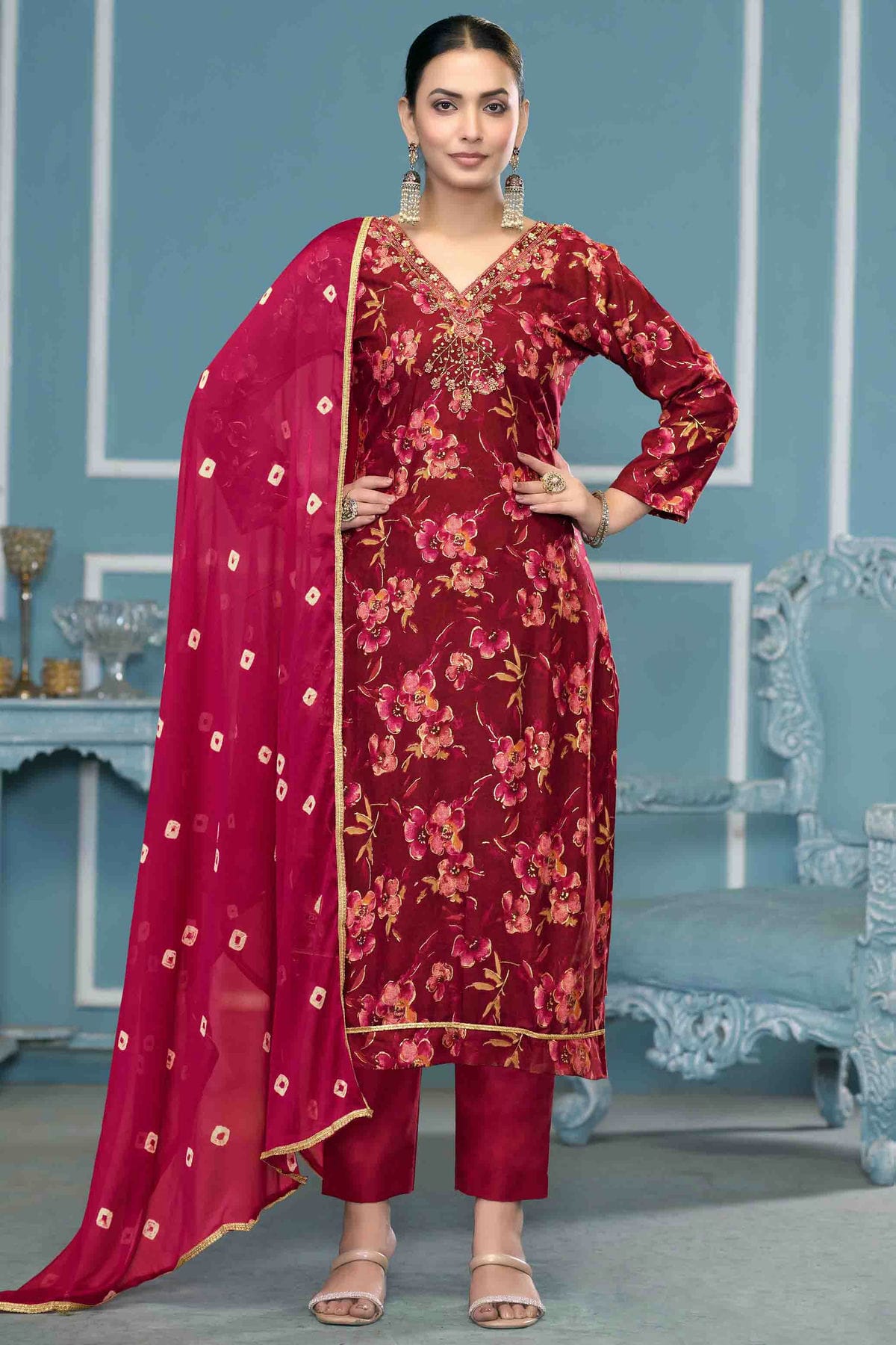 Magenta Colour Jaam Cotton Pant Style Suit VSSM1113217
