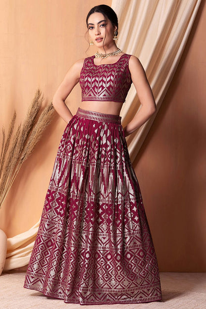 Magenta Colour Semi Stitched Georgette Lehenga Choli