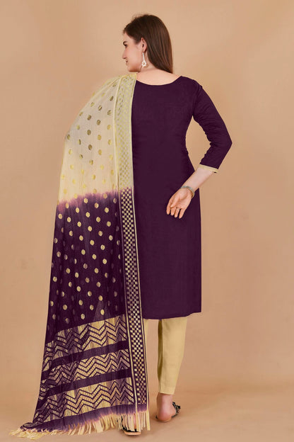 Magenta Colour Unstitched Cotton Jacquard Straight Suit VSUS1160879