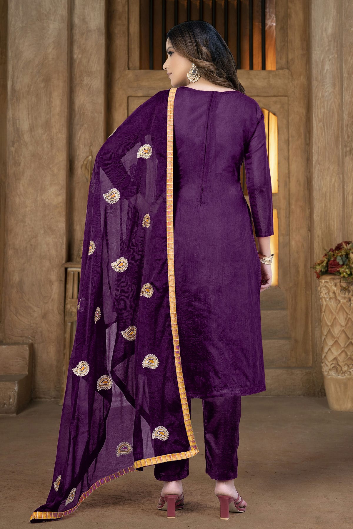 Magenta Colour Unstitched Modal Chanderi Pant Style Suit VSUS1160859