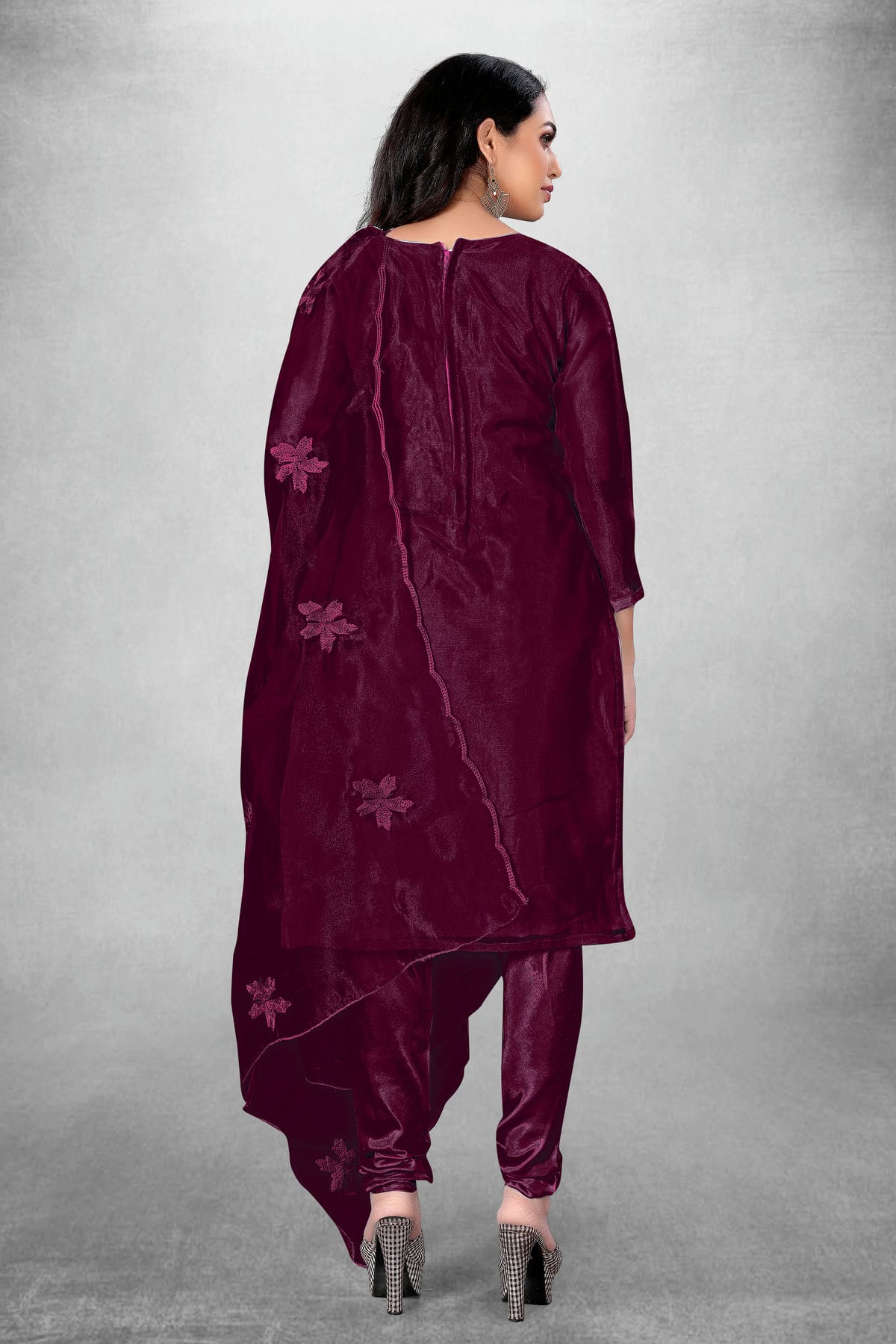 Magenta Colour Unstitched Organza Churidar Suit VSUS1160779