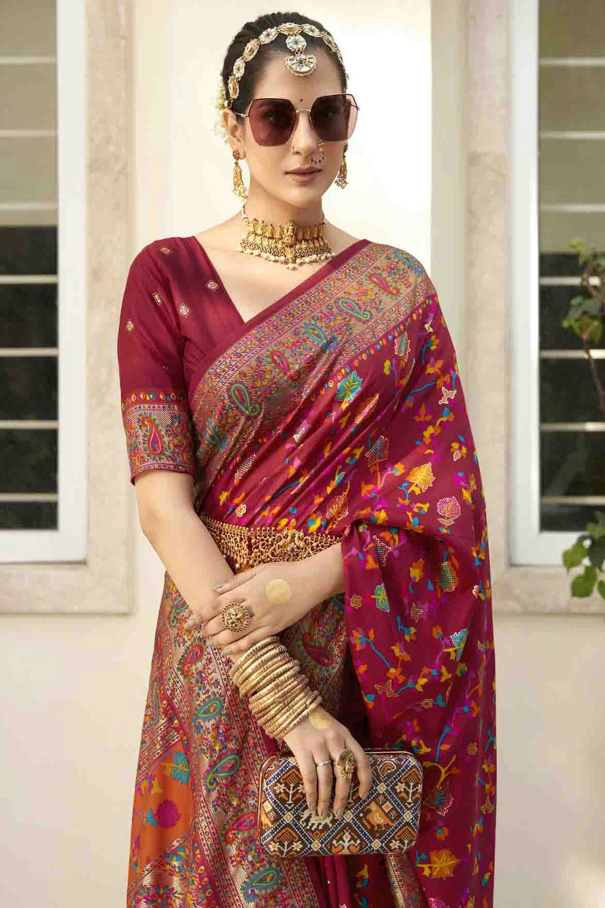 Magenta Colour Velvet Tussar Silk Floral Printed Traditional Sarees VSSD1113753