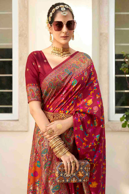 Magenta Colour Velvet Tussar Silk Floral Printed Traditional Sarees VSSD1113753