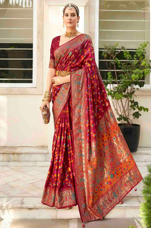 Magenta Colour Velvet Tussar Silk Floral Printed Traditional Sarees VSSD1113753
