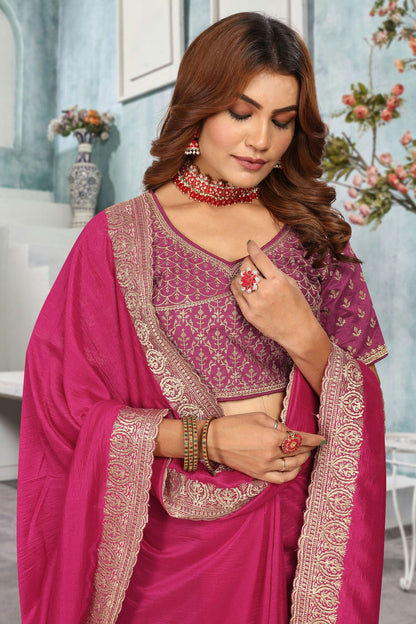 Magenta Colour Vichitra Bloming Designer Saree