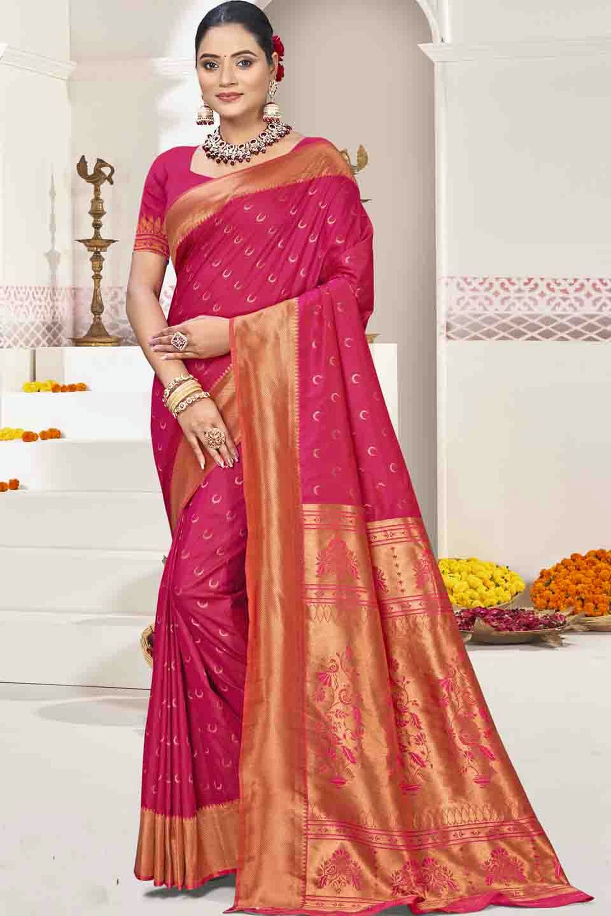 Magenta Colour Woven Work Silk Traditional Saree VSSD1103523