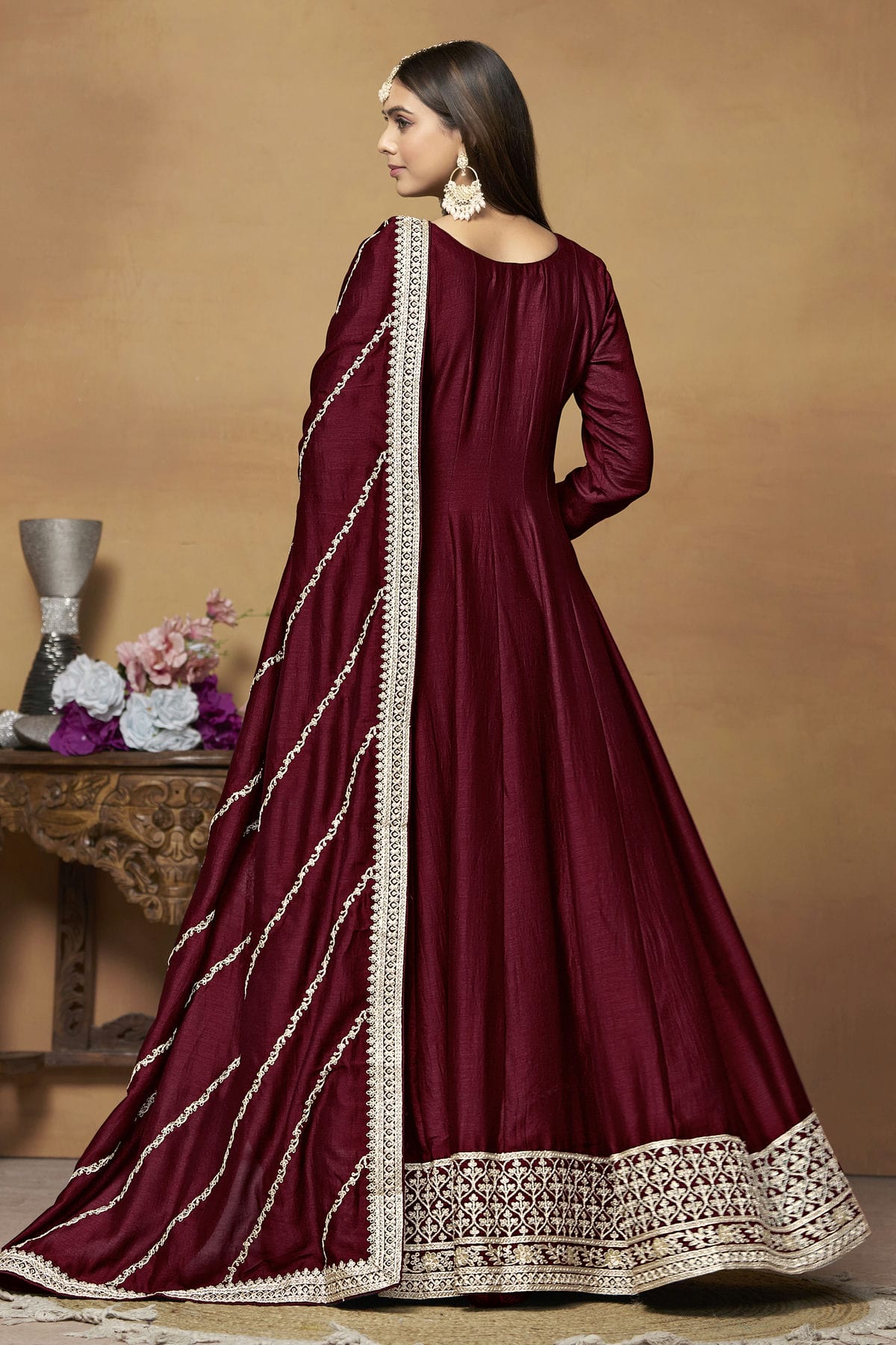 Maroon Colour Anarkali Suit Art Silk Semi Stitched VSSM1050535