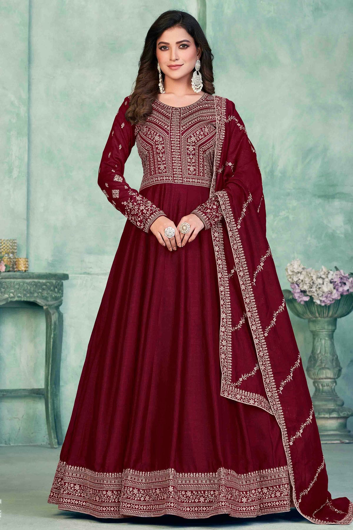 Maroon Colour Art Silk Anarkali Suit VSSM1050720