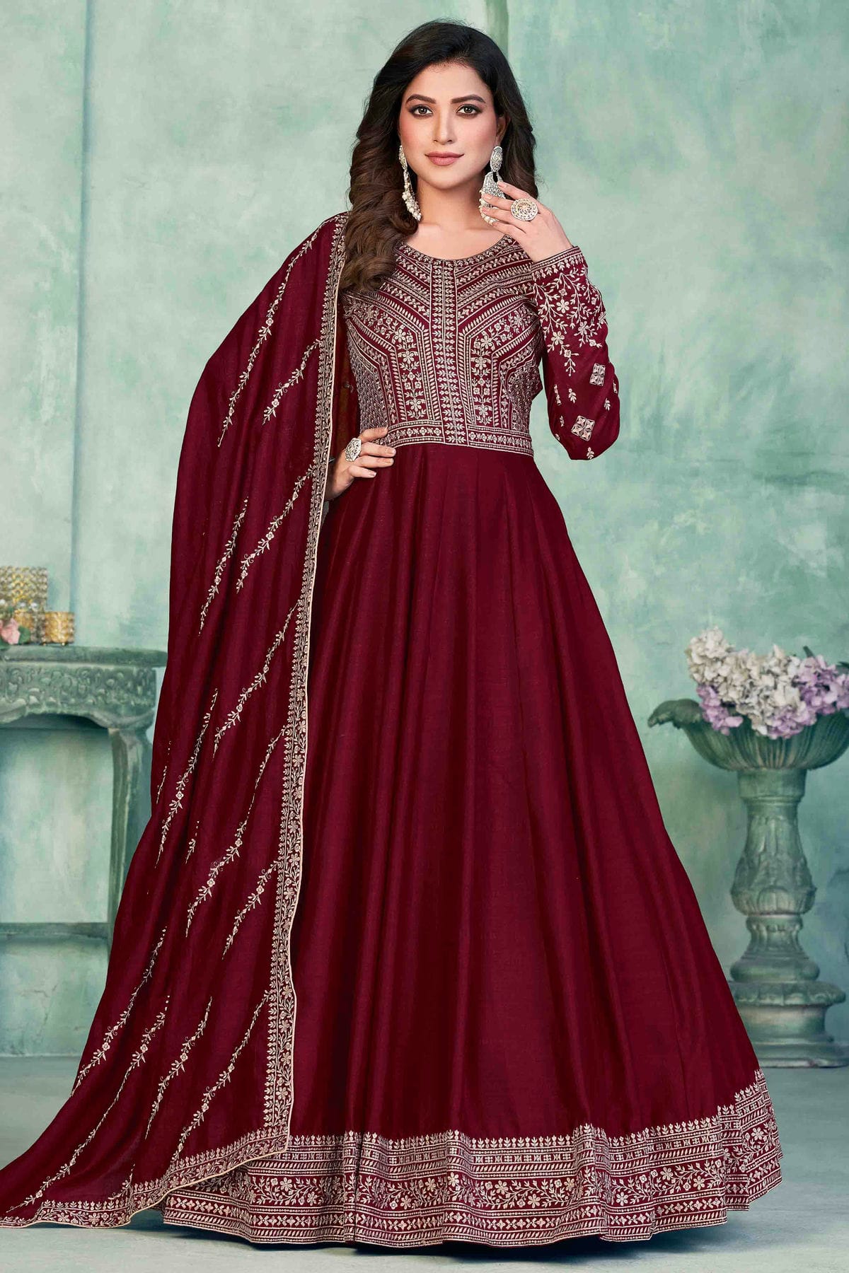 Maroon Colour Art Silk Anarkali Suit VSSM1050720
