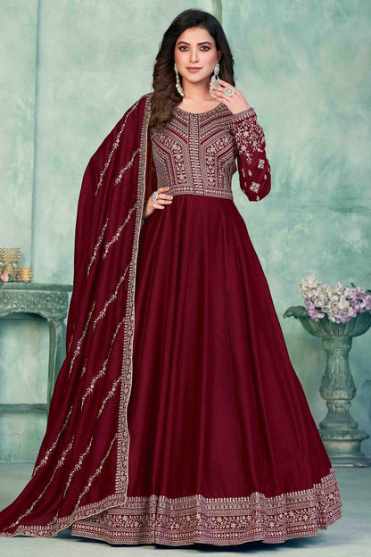 Maroon Colour Art Silk Anarkali Suit VSSM1050720