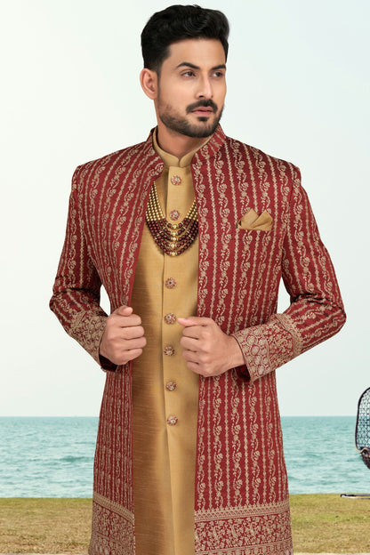 Maroon Colour Banarasi Silk Sherwani VSSH1040521