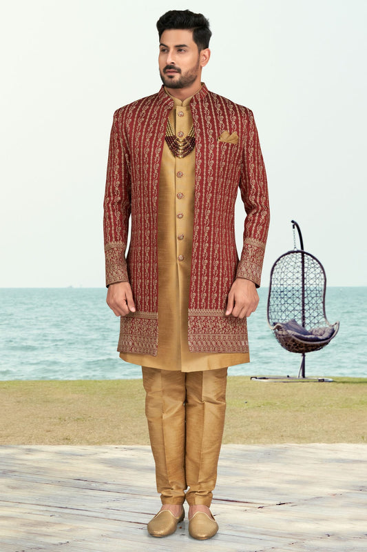 Maroon Colour Banarasi Silk Sherwani VSSH1040521
