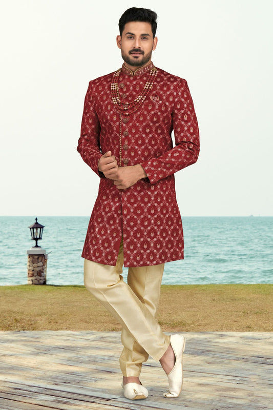 Maroon Colour Banarasi Silk Sherwani VSSH1040528