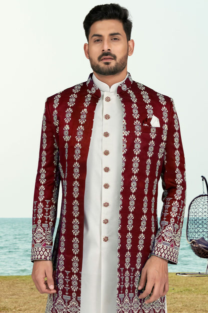 Maroon Colour Banarasi Silk Sherwani VSSH1040530