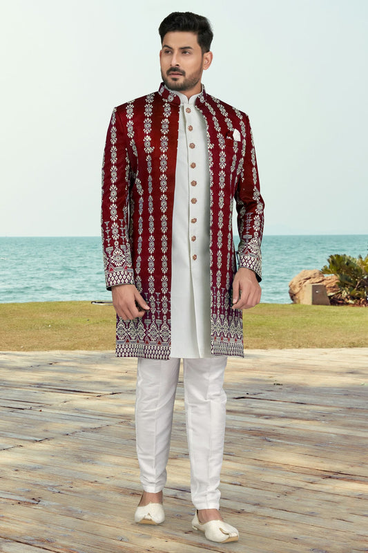 Maroon Colour Banarasi Silk Sherwani VSSH1040530