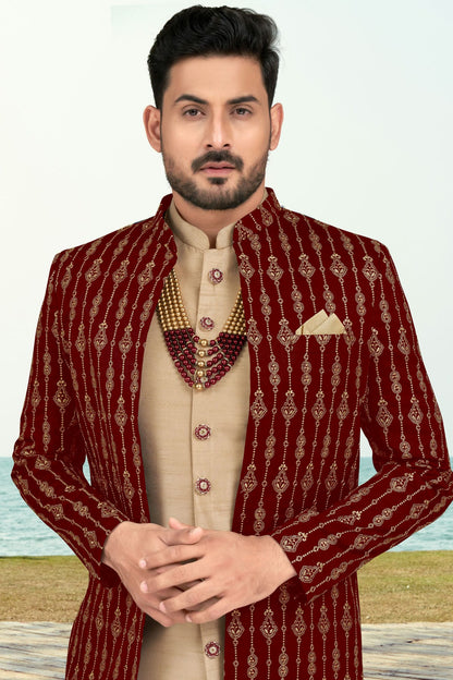 Maroon Colour Banarasi Silk Sherwani VSSH1040533