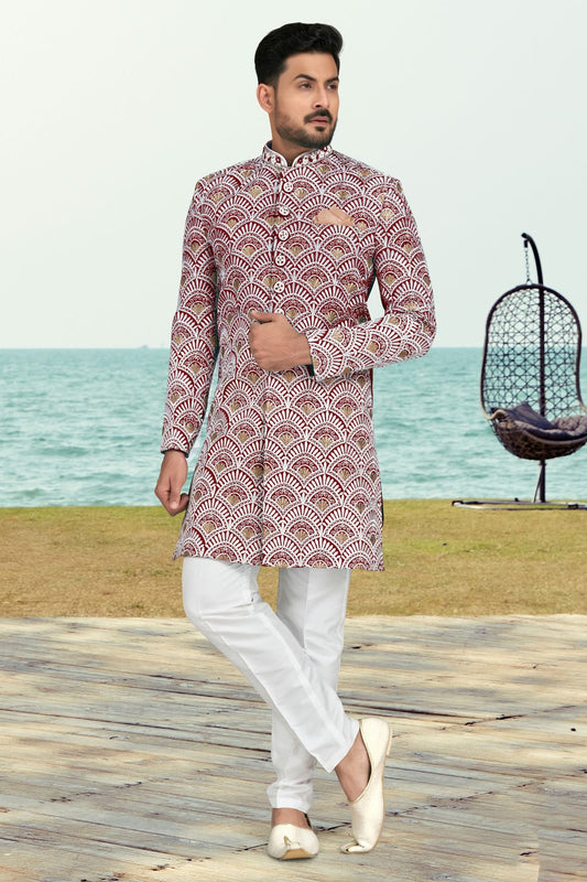 Maroon Colour Banarasi Silk Sherwani VSSH1040538