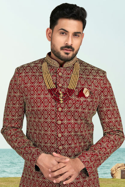Maroon Colour Banarasi Silk Sherwani VSSH1040540