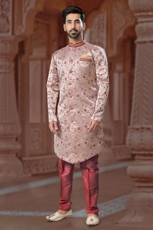 Maroon Colour Banarasi Soft Jacquard Sherwani VSSH1040581