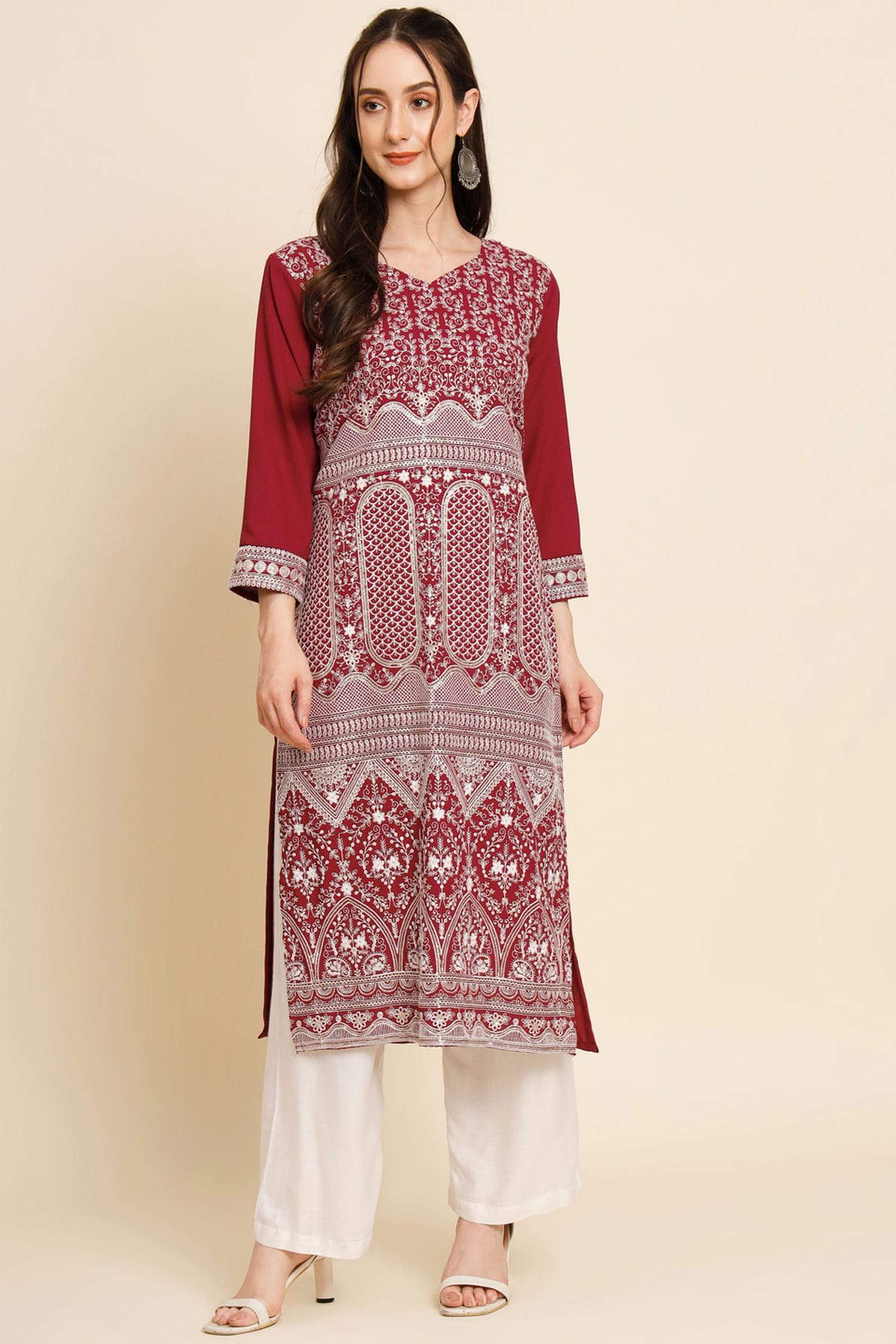 Maroon Colour Butter Crepe Kurti