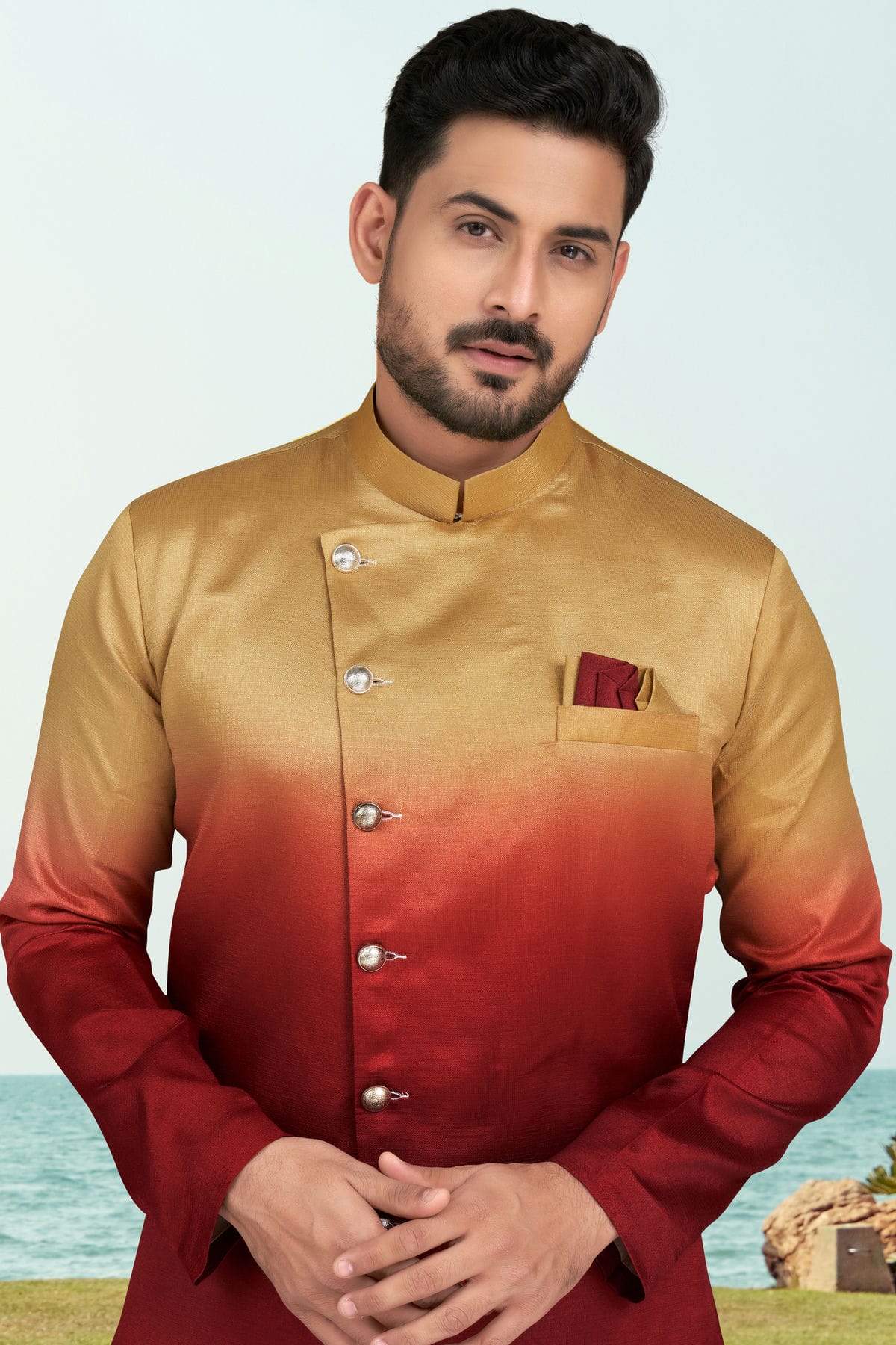 Maroon Colour Champion Silk Indo Western Sherwani VSSH1040496