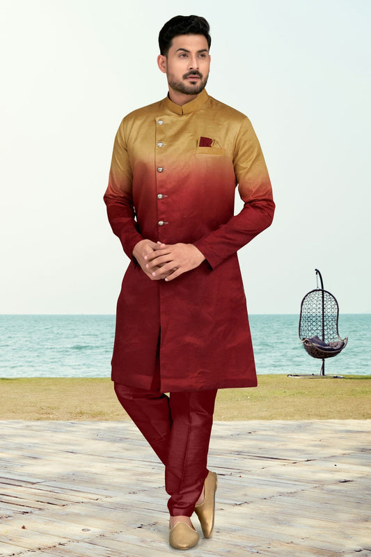 Maroon Colour Champion Silk Indo Western Sherwani VSSH1040496