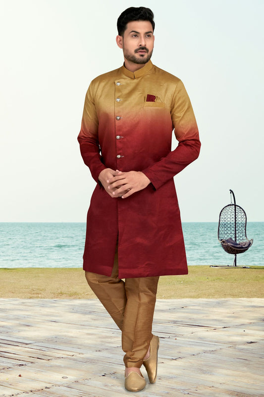 Maroon Colour Champion Silk Indo Western Sherwani VSSH1040502