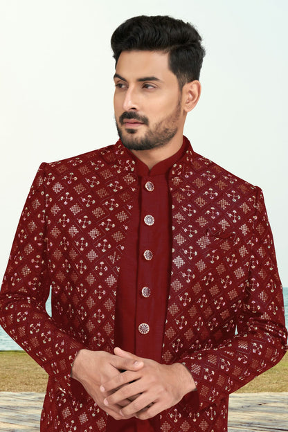Maroon Colour Champion Silk Sherwani VSSH1040535