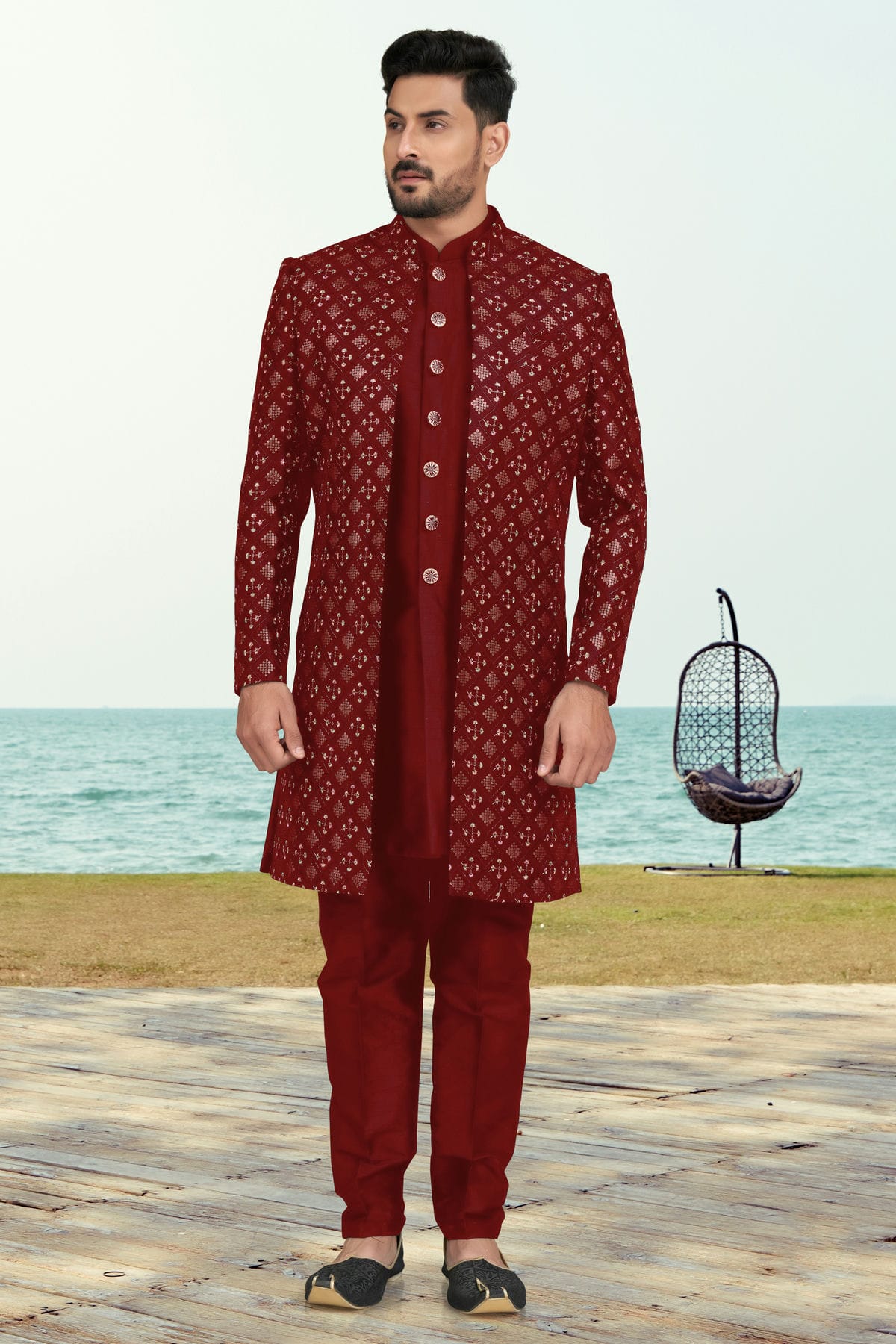 Maroon Colour Champion Silk Sherwani VSSH1040535