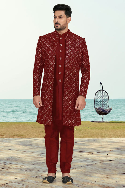 Maroon Colour Champion Silk Sherwani VSSH1040535