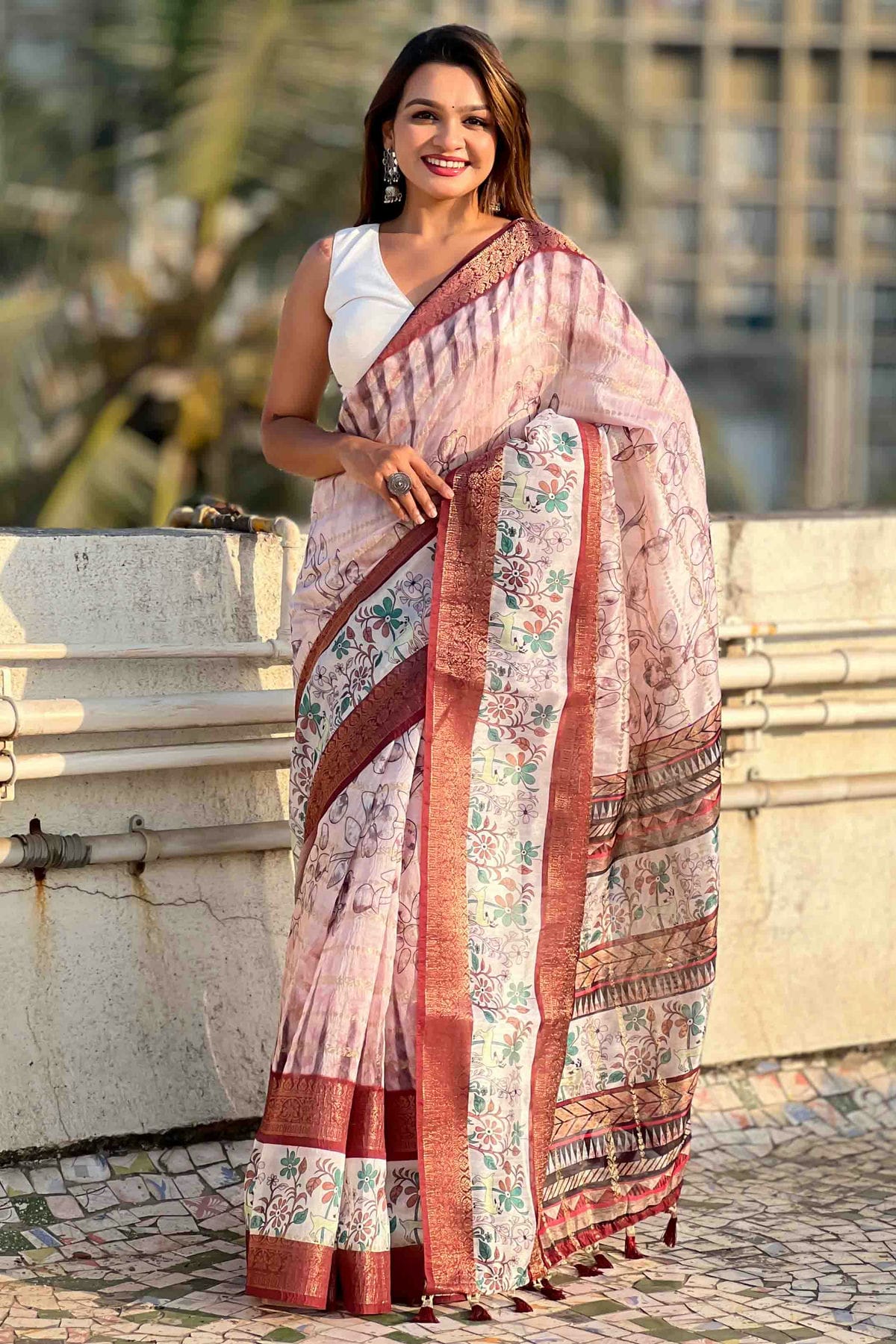 Maroon Colour Chanderi Crush Printed Saree VSSD1112820