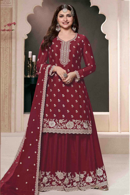 Maroon Colour Chinon Palazzo Pant Suit VSSM1140918
