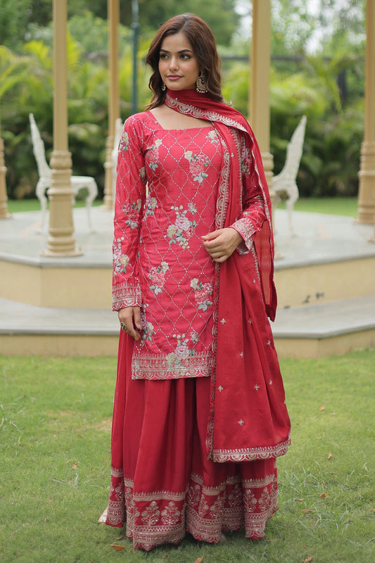 Maroon Colour Chinon Stitched Salwar Suit