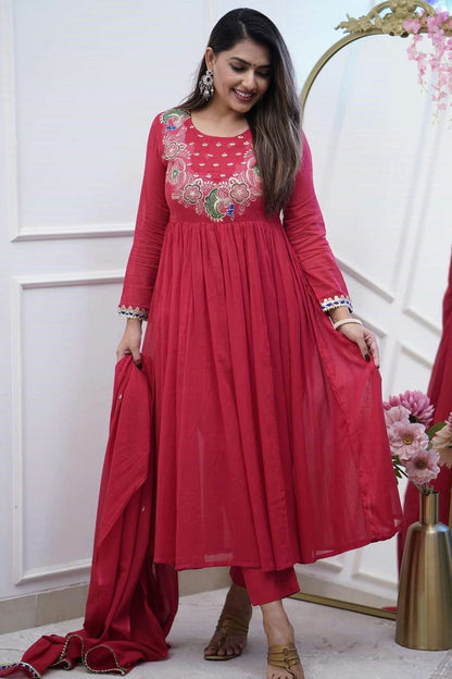 Maroon Colour Chinon Stitched Suit