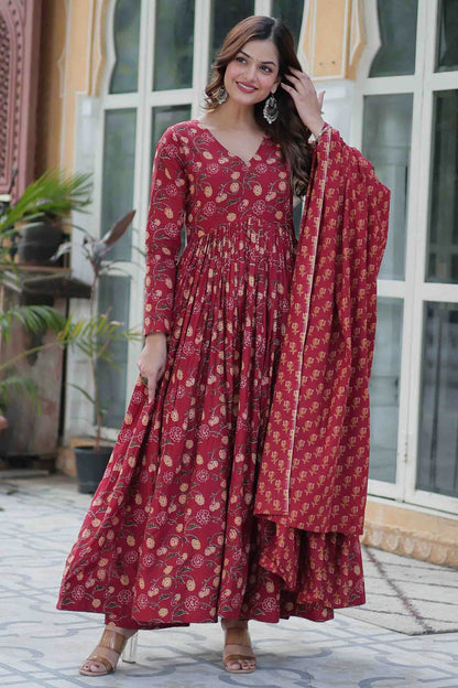 Maroon Colour Cotton Stitched Anarkali Suit VSSS1113918